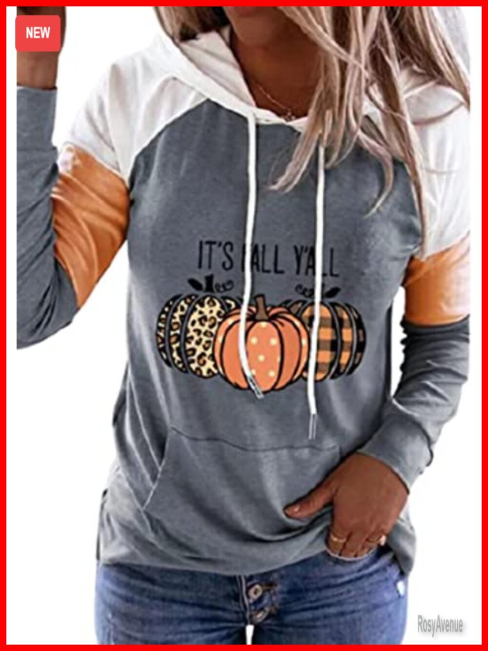 It's Fall Y'all Leopard Plaid Pumpkin Kangaroo Pocket Hoodie Women Funny
